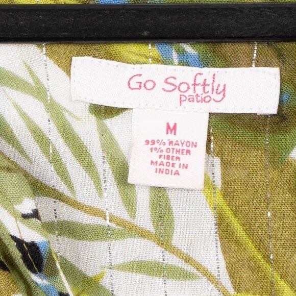 Go Softly Patio Dress M Womens Green Floral Metallic Thread Snaps Lounge Wear - Picture 5 of 6